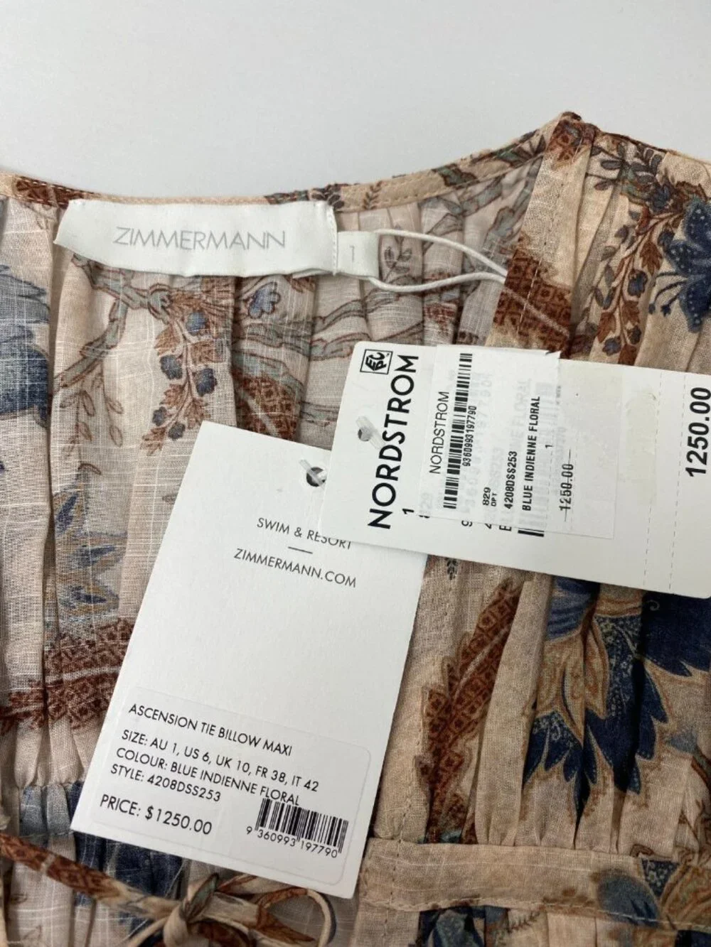 Zimmermann Ascension Tie Billow Cotton Tiered Maxi Dress AU 1 / US 6 NWT $1,250 - Picture 15 of 16